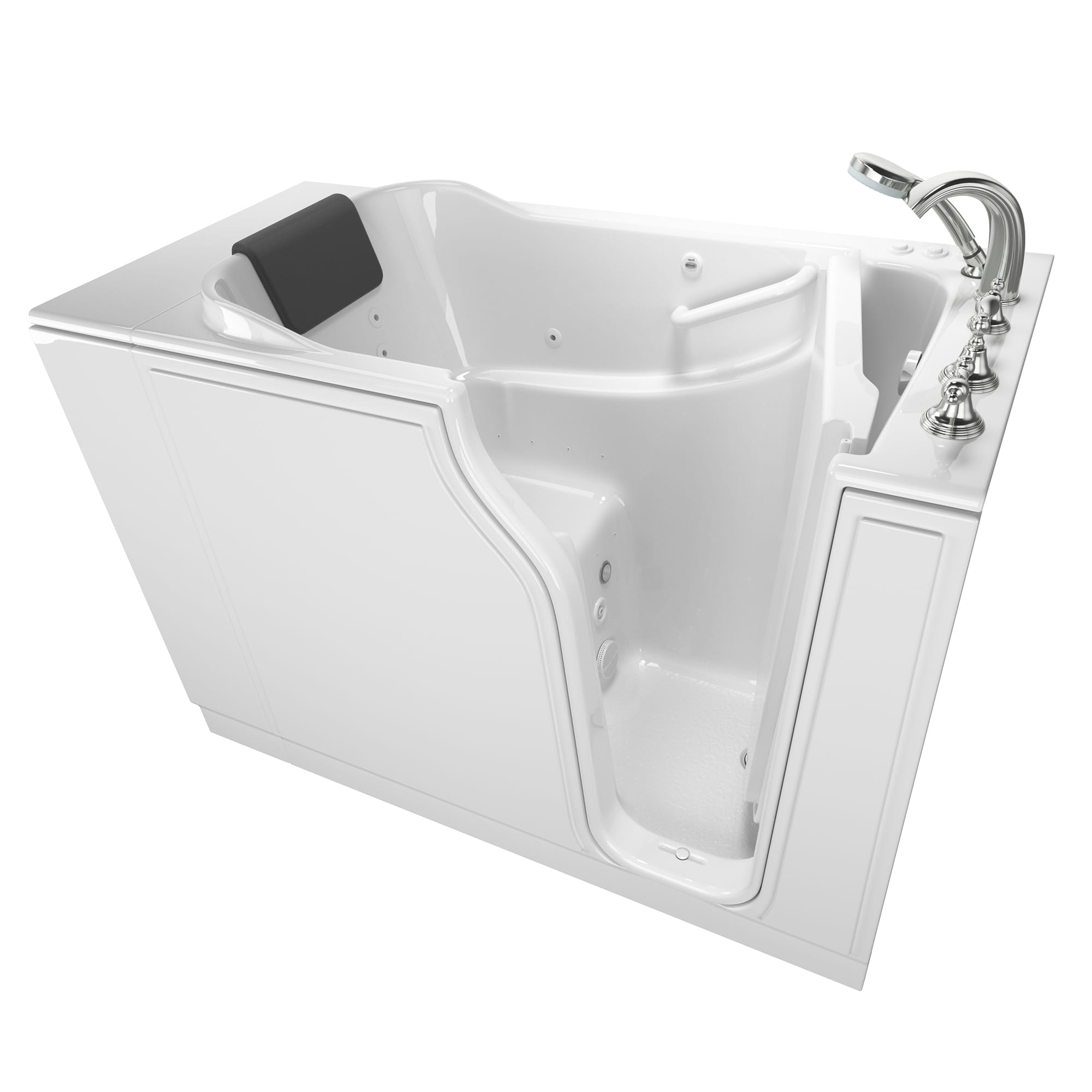 Gelcoat Premium Series 30 x 52  Inch Walk in Tub With Combination Air Spa and Whirlpool Systems   Right Hand Drain With Faucet WIB WHITE